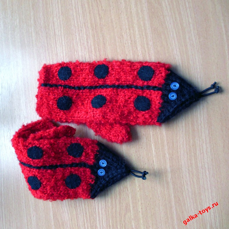 Женские рукавицы красная божья коровка символ удачи — изображение 3