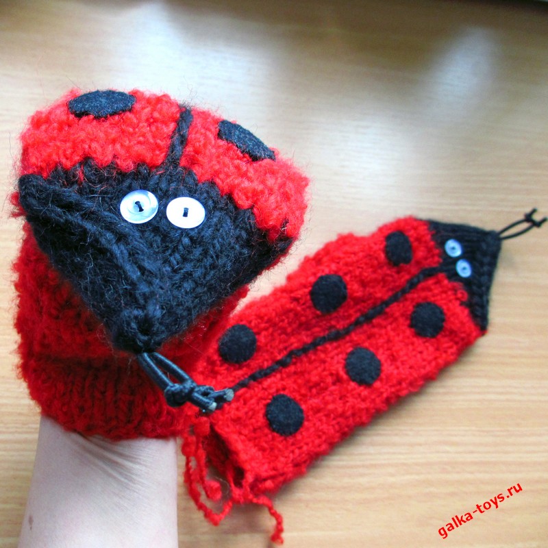 Женские рукавицы красная божья коровка символ удачи — изображение 5