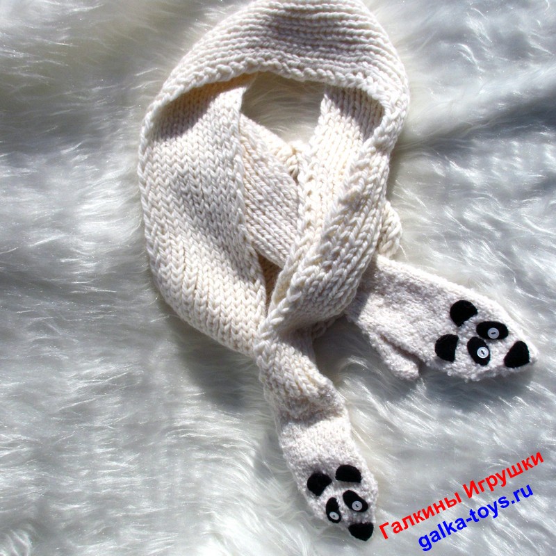 Длинный вязаный шарф - варежки Панды — изображение 3