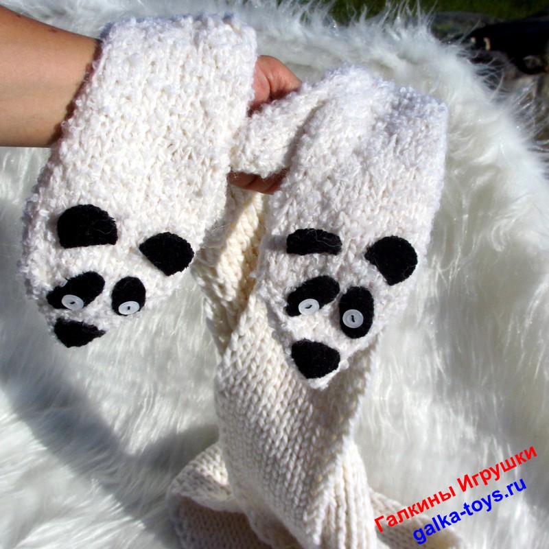 Длинный вязаный шарф - варежки Панды — изображение 4