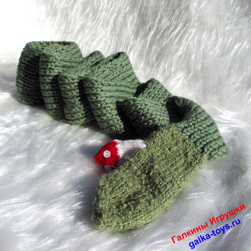 Зеленый теплый женский шарф с варежками Мухоморы взрослые непотеряшки — изображение 5