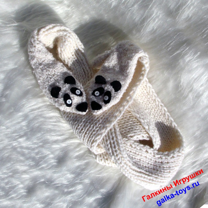 Длинный вязаный шарф - варежки Панды — изображение 5