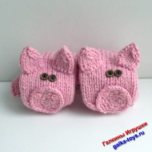 Варежки - розовый Поросенок. Варежки женские варежки спицами