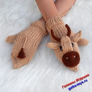 Варежки ручной работы Вязаный Бычок