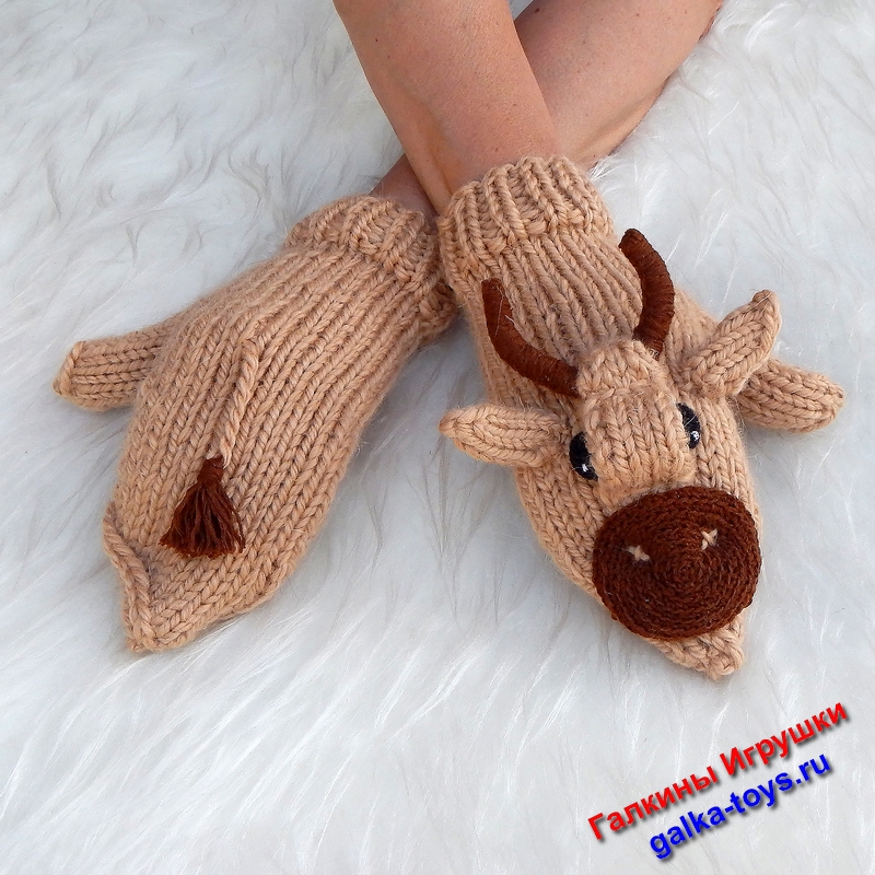 Варежки ручной работы Вязаный Бычок