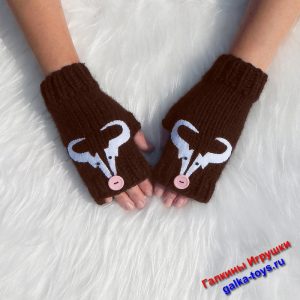 Вязаные перчатки без пальцев - митенки Бык