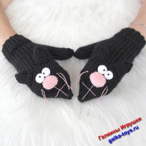 Варежки женские зимние два Черных Кота