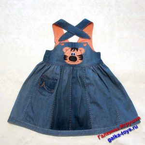 Детский джинсовый сарафан с аппликацией Тигр