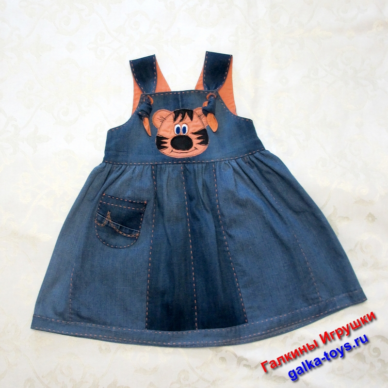 Детский джинсовый сарафан с аппликацией Тигр — изображение 4
