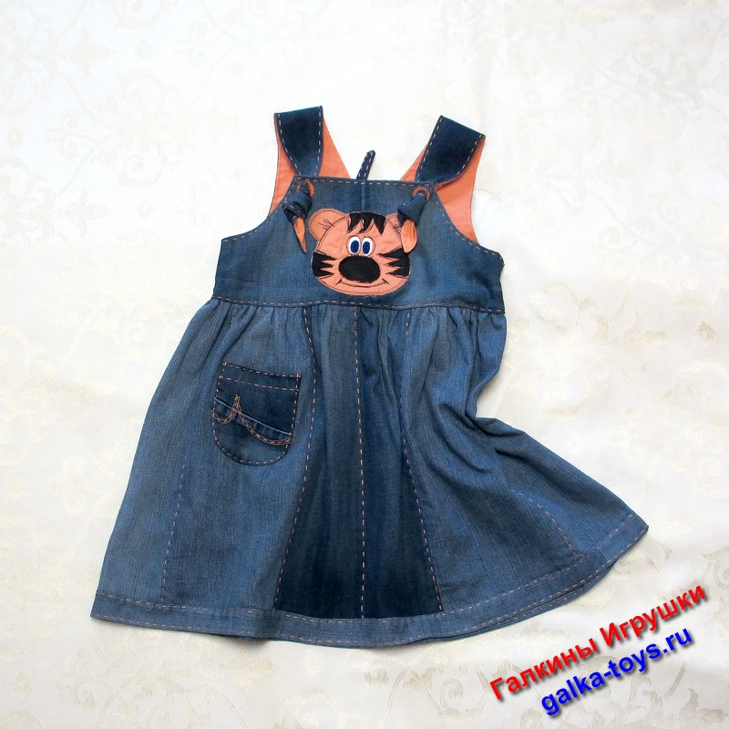 Детский джинсовый сарафан с аппликацией Тигр — изображение 5