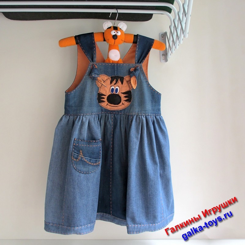 Детский джинсовый сарафан с аппликацией Тигр — изображение 6