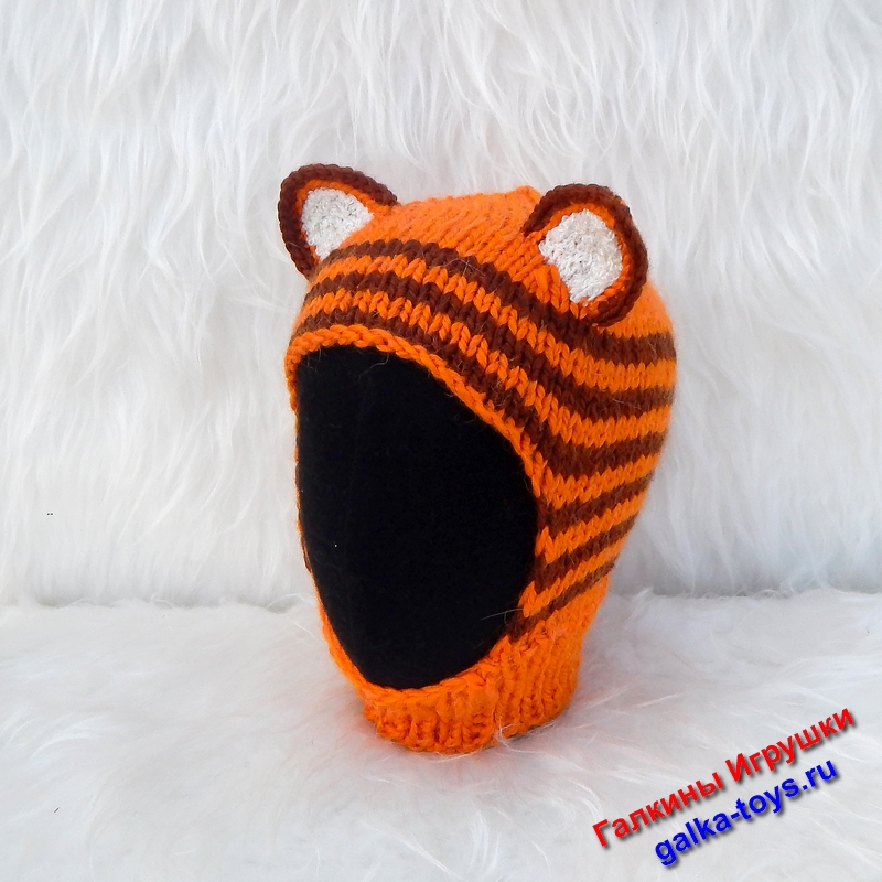 Шапка шлем для девочки зима - вязаный Тигр