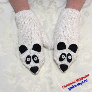 Варежки женские теплые зимние Милые Пандочки