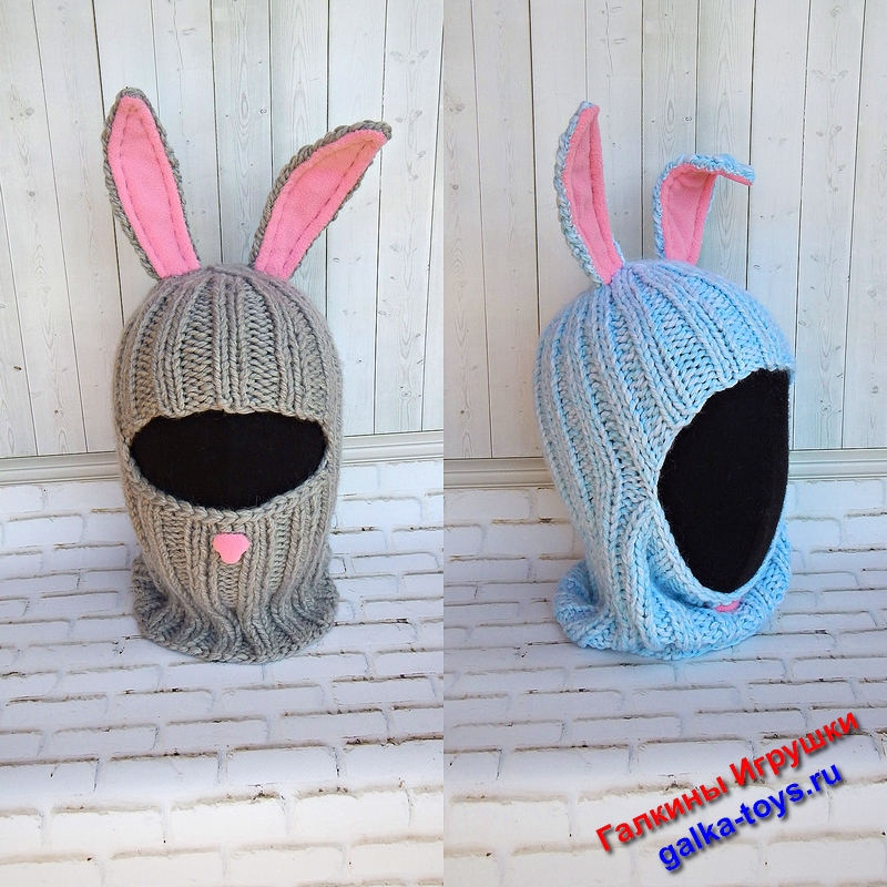 Вязаная балаклава с ушками зайца