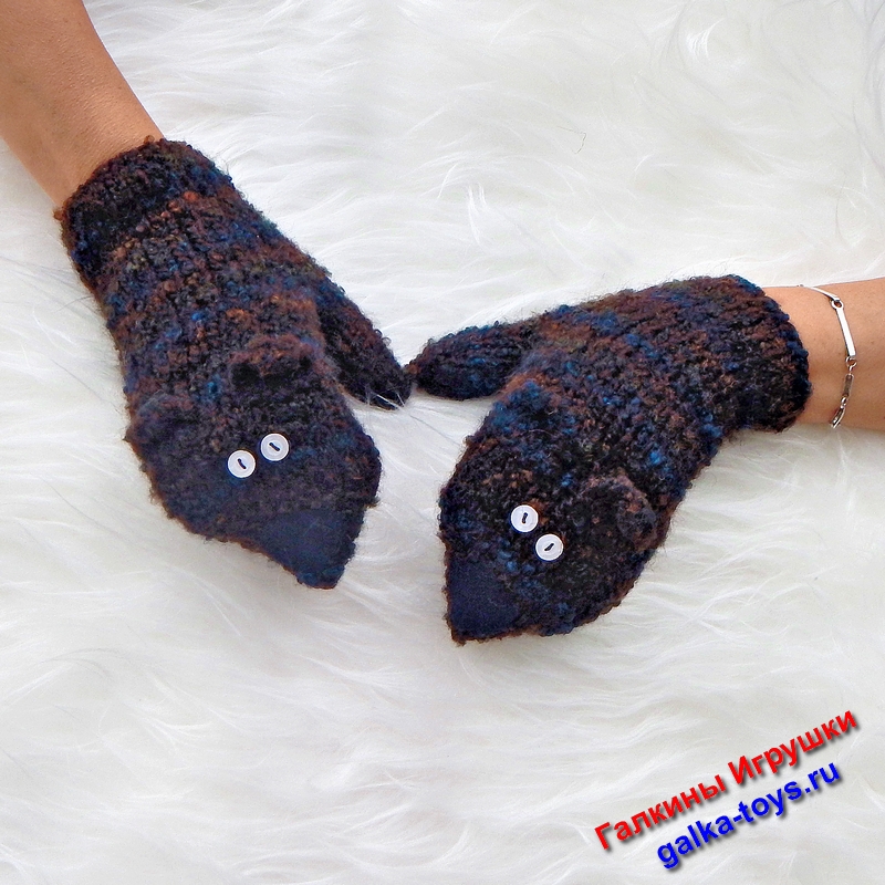 Рукавички вязаные Мишки спицами