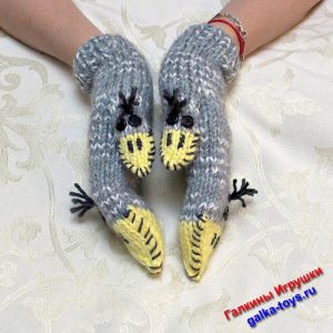 Теплые женские зимние варежки вязаный воробей