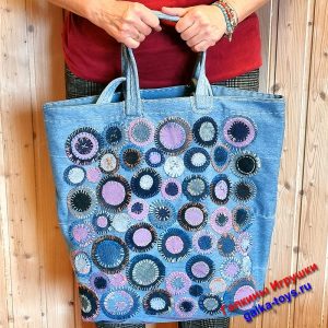 Большая джинсовая женская сумка тоут в стиле пэчворк