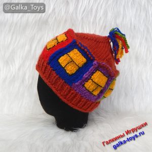 Женская шапочка спицами «Теремок» — интересный подарок девушке