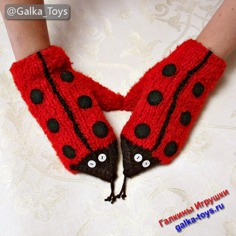 Женские рукавицы красная божья коровка символ удачи