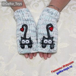 Митенки варежки без пальцев забавные коты