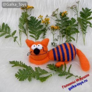 Шкатулка для бижутерии рыжий полосатый кот вязаный крючком