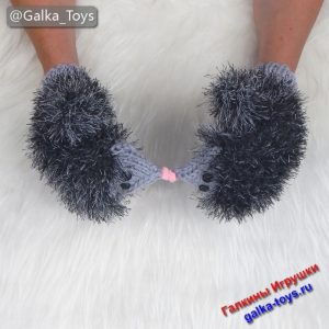 Серые пушистые зимние женские варежки вязаные Ёжики подарок для души