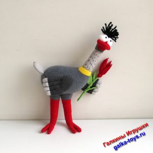 Мягкая игрушка мультяшная Страус Паша из зебра в клеточку персонажи