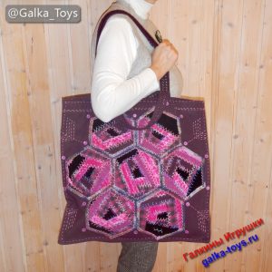 Большая Сумка тоут бэг из Лоскутов Ткани Крейзи Пэчворк шестиугольники